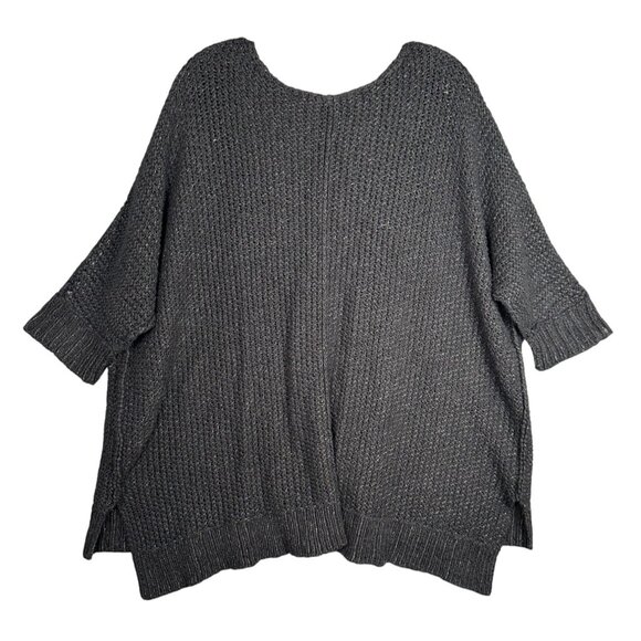 Free People V Neck Sweater Knit Pullover Black Slouchy Cozy Cat Lagenlook Boho - Picture 4 of 13